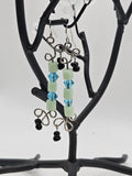 Blue green wire design dangle earrings