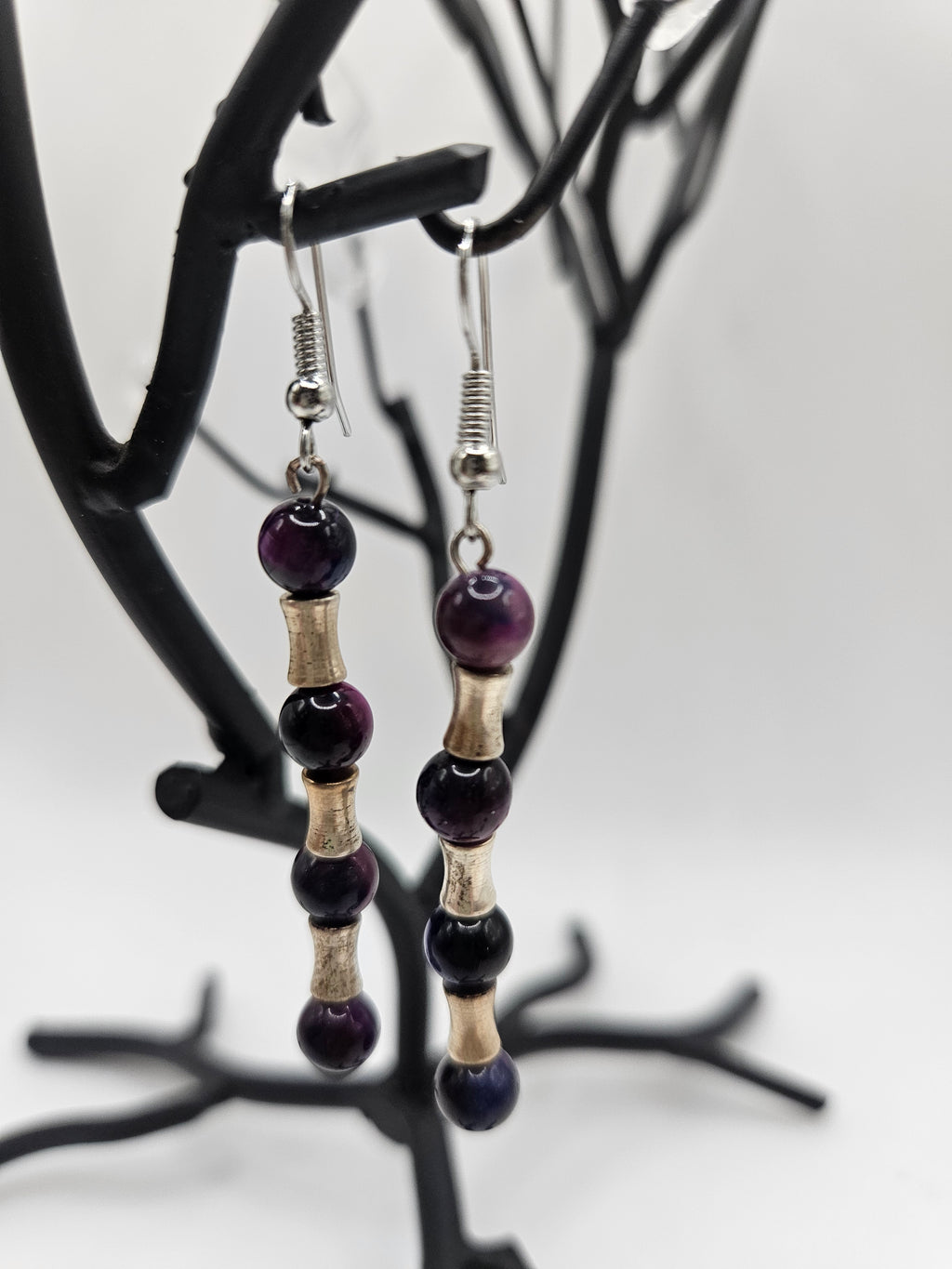 Vintage purple and silver dangle earrings