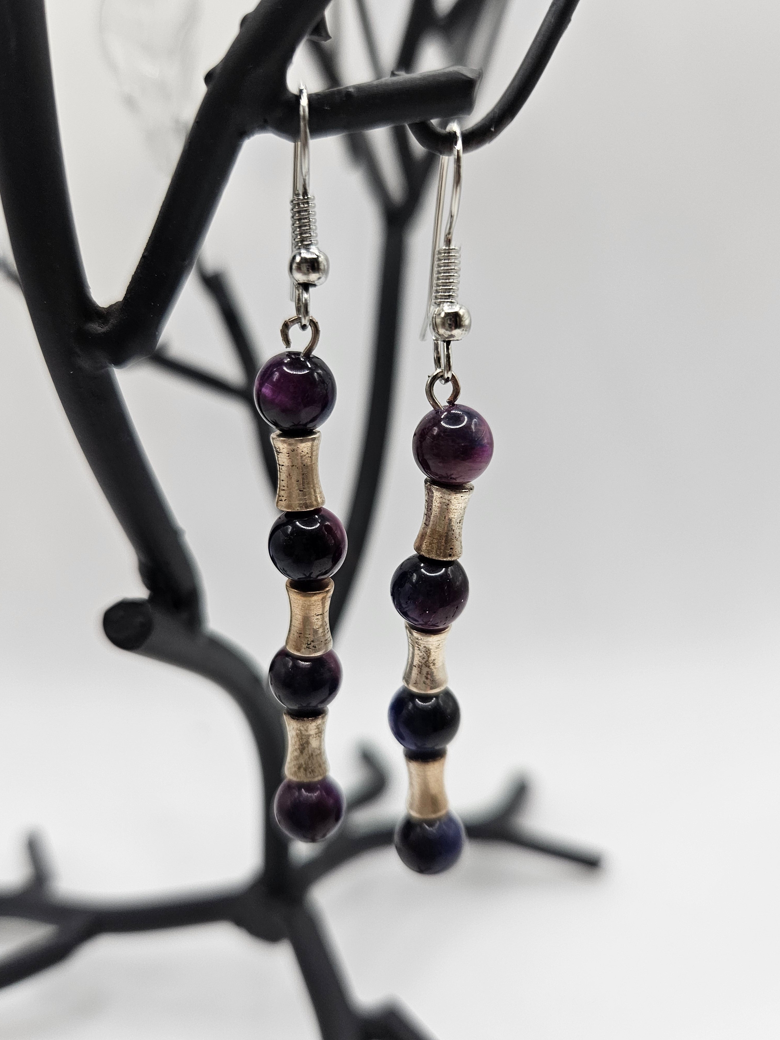 Vintage purple and silver dangle earrings